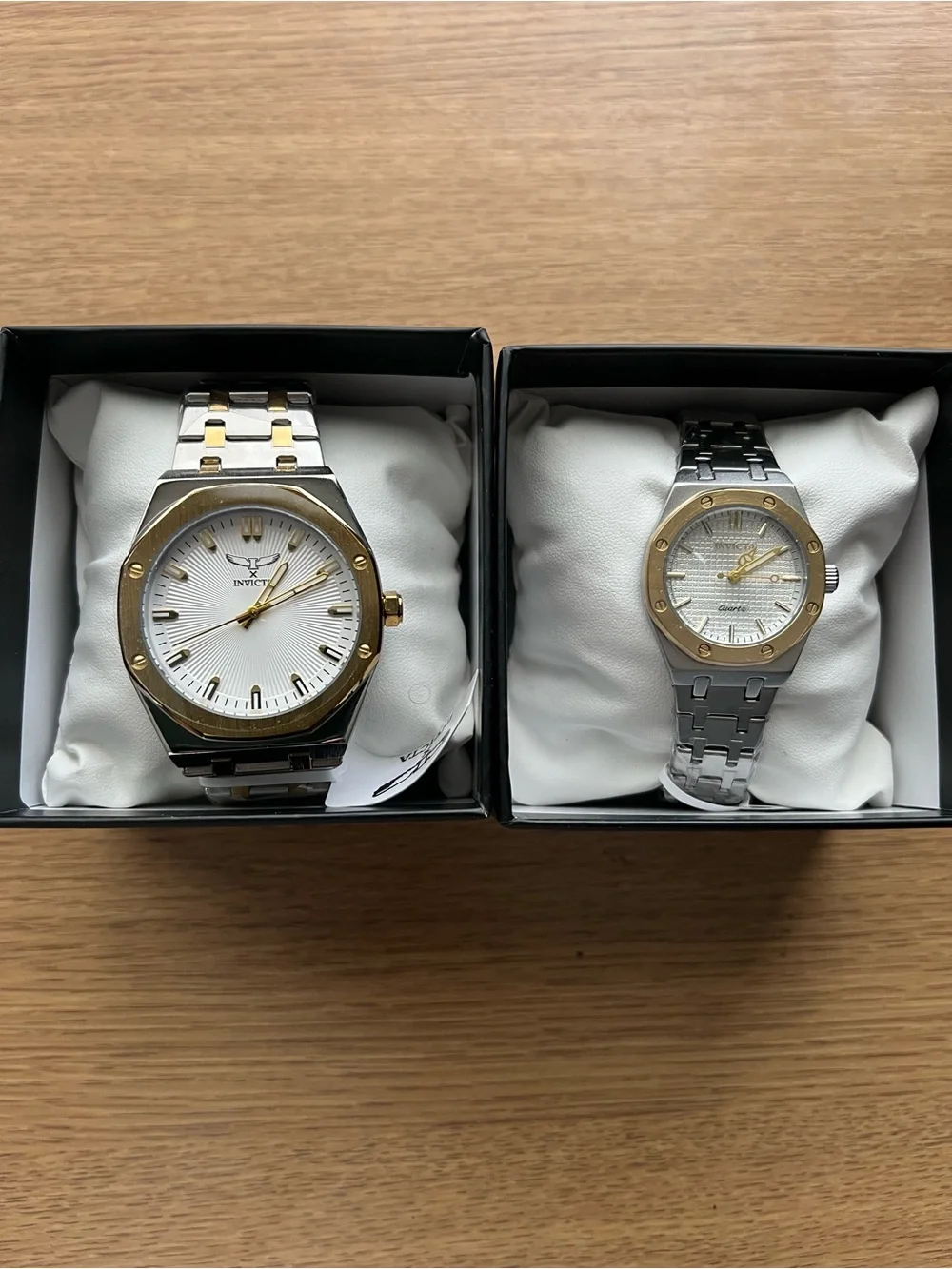 Invicta Two-Tone Silver and Gold Men’s and Women’s Watch Set with White Dial